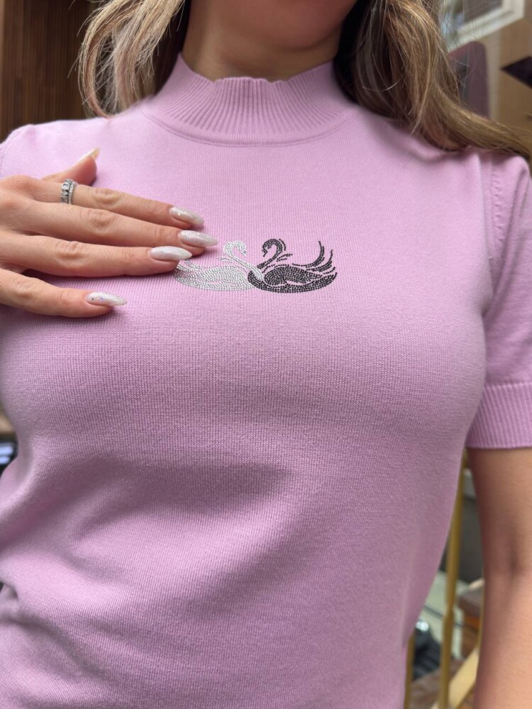 Knitted Sweater Swan Pattern, Powder Pink - 32160 | KAZEE (3-Piece Set S-M-L) - 4