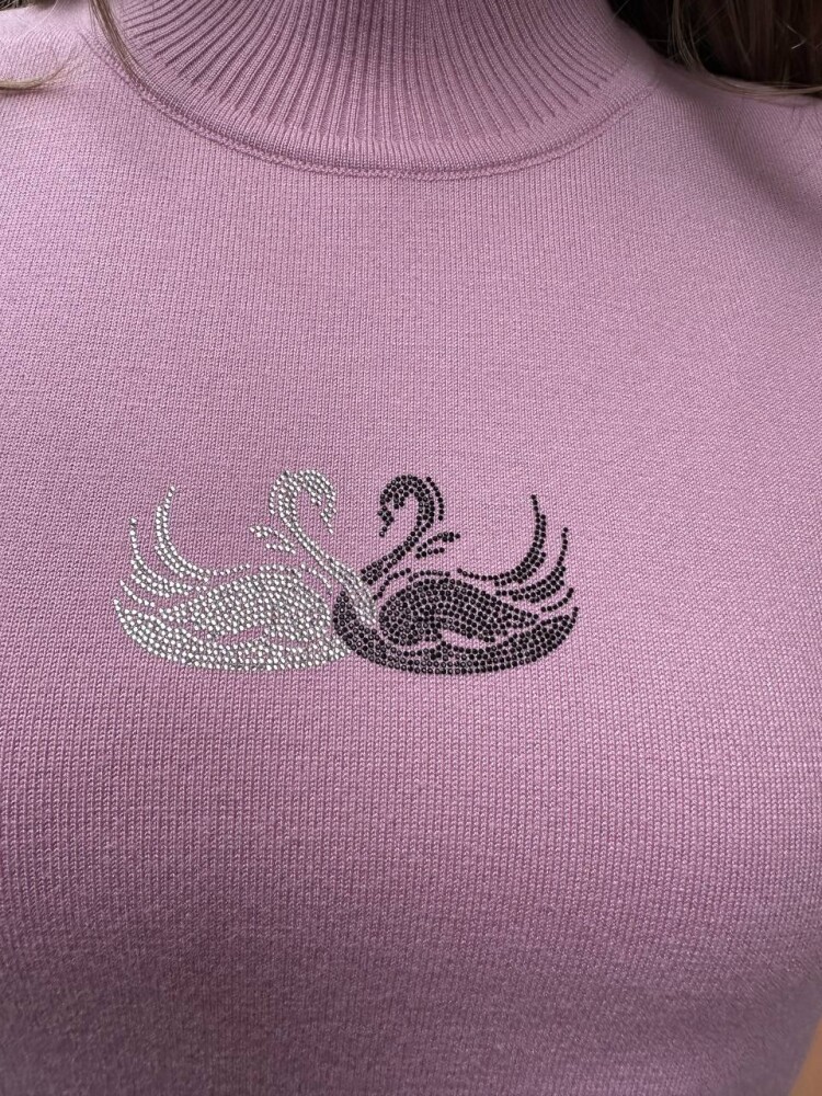 Knitted Sweater Swan Pattern, Powder Pink - 32160 | KAZEE (3-Piece Set S-M-L) - 5