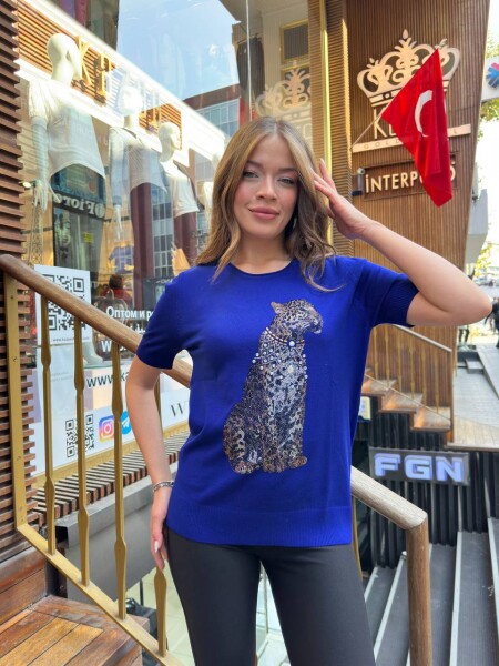 Knitted Sweater with Tiger Pattern, Navy Blue - 32208 | KAZEE (3-Piece Set L-XL-2XL) - 3