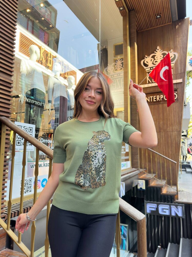 Knitted Sweater Tiger Pattern, Khaki - 32208 | KAZEE (3-Piece Set L-XL-2XL) - 3