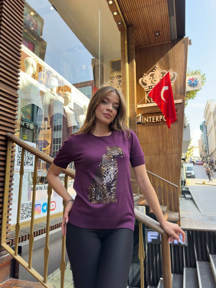 Knitted Sweater Tiger Pattern, Purple - 32208 | KAZEE (3-Piece Set L-XL-2XL) - 1