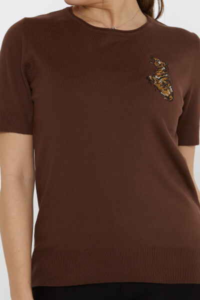Knitted Sweater Tiger Stone Embroidered Brown - 31596 | KAZEE (Set of 3 M-L-XL) - 3