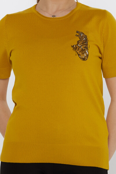 Knitted Sweater Tiger Stone Embroidered Saffron - 31596 | KAZEE (Set of 3 M-L-XL) - 3