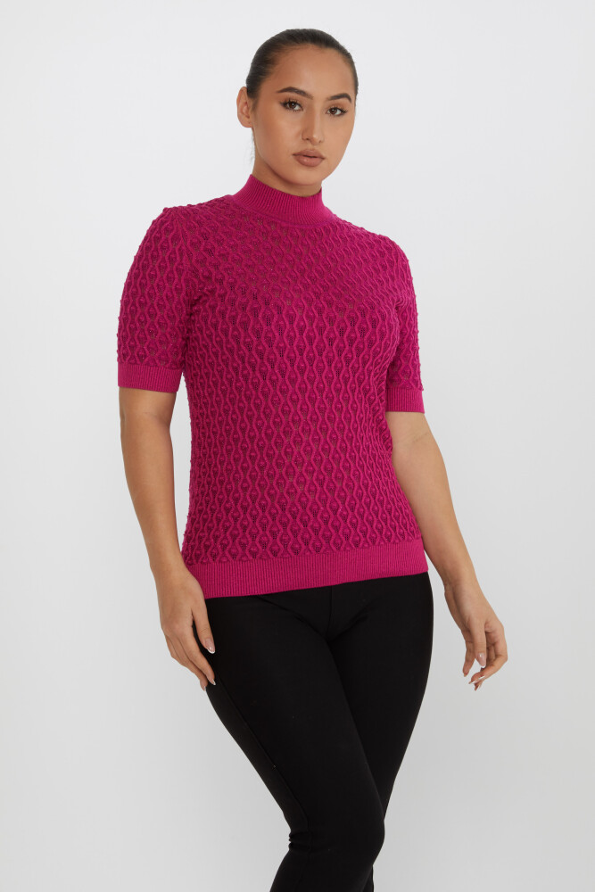 Knitted Sweater Transparent Detail Fuchsia - 30035 | KAZEE (Set of 4 S-M-L-XL) - 1