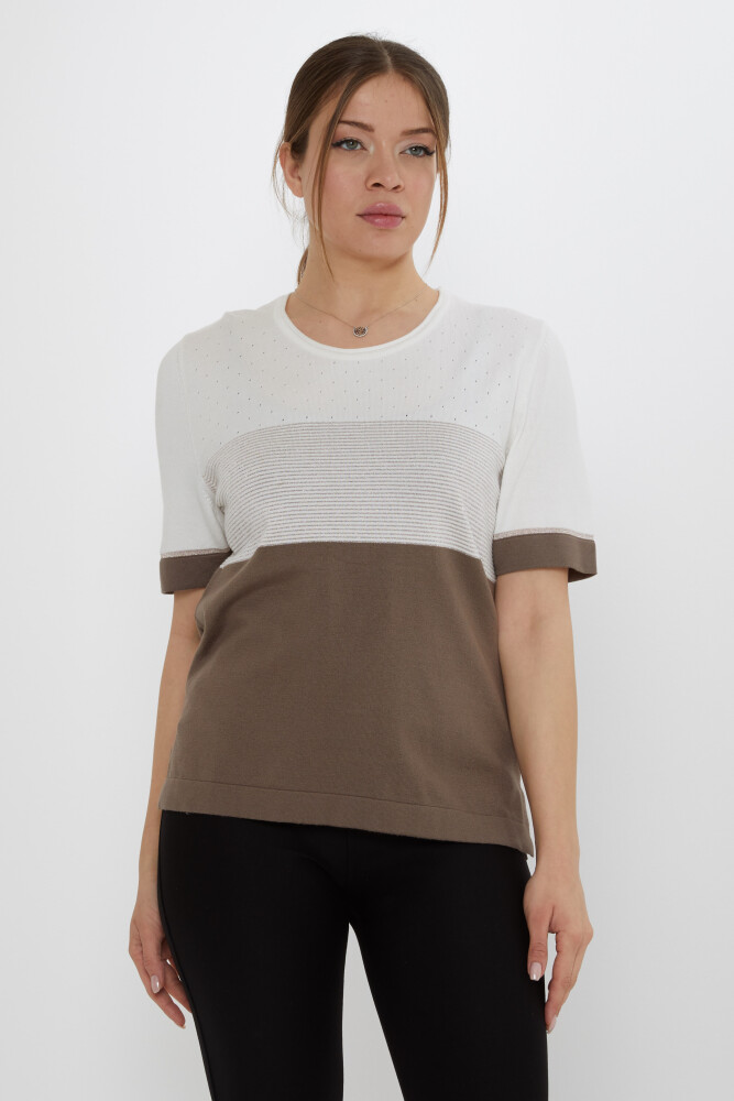 Knitted Sweater Two-Tone Ecru-Mink - 31863 | KAZEE (Set of 3 L-XL-2XL) - 2