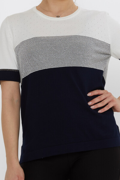 Knitted Sweater Two-Tone Ecru-Navy Blue - 31863 | KAZEE (Set of 3 L-XL-2XL) - 3