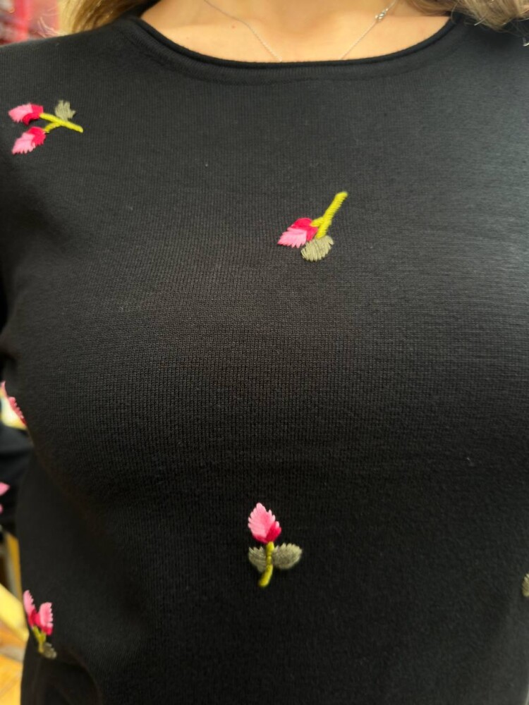 Knitted Sweater Floral Embroidery Black - 32167 | KAZEE (3-Piece Set S-M-L) - 5