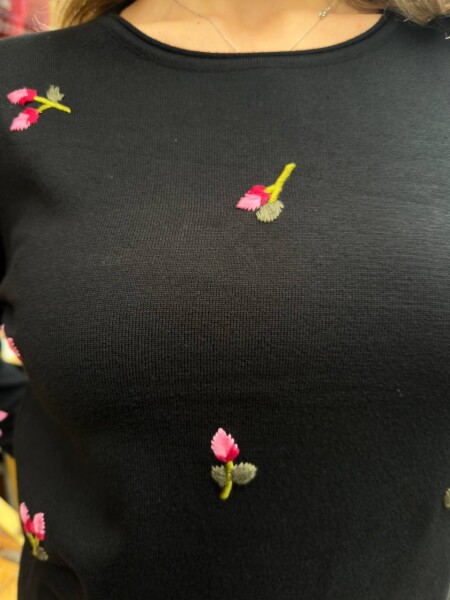 Knitted Sweater Floral Embroidery Black - 32167 | KAZEE (3-Piece Set S-M-L) - 5