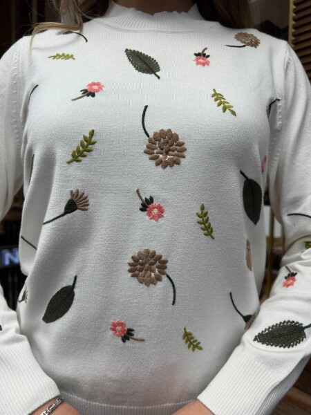 Knitted Sweater with Floral Embroidery, Ecru - 32166 | KAZEE (3-Piece Set L-XL-2XL) - 4