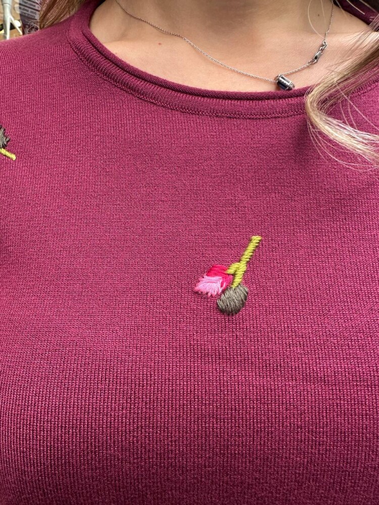 Knitted Sweater Floral Embroidery Fuchsia - 32167 | KAZEE (3-Piece Set S-M-L) - 5