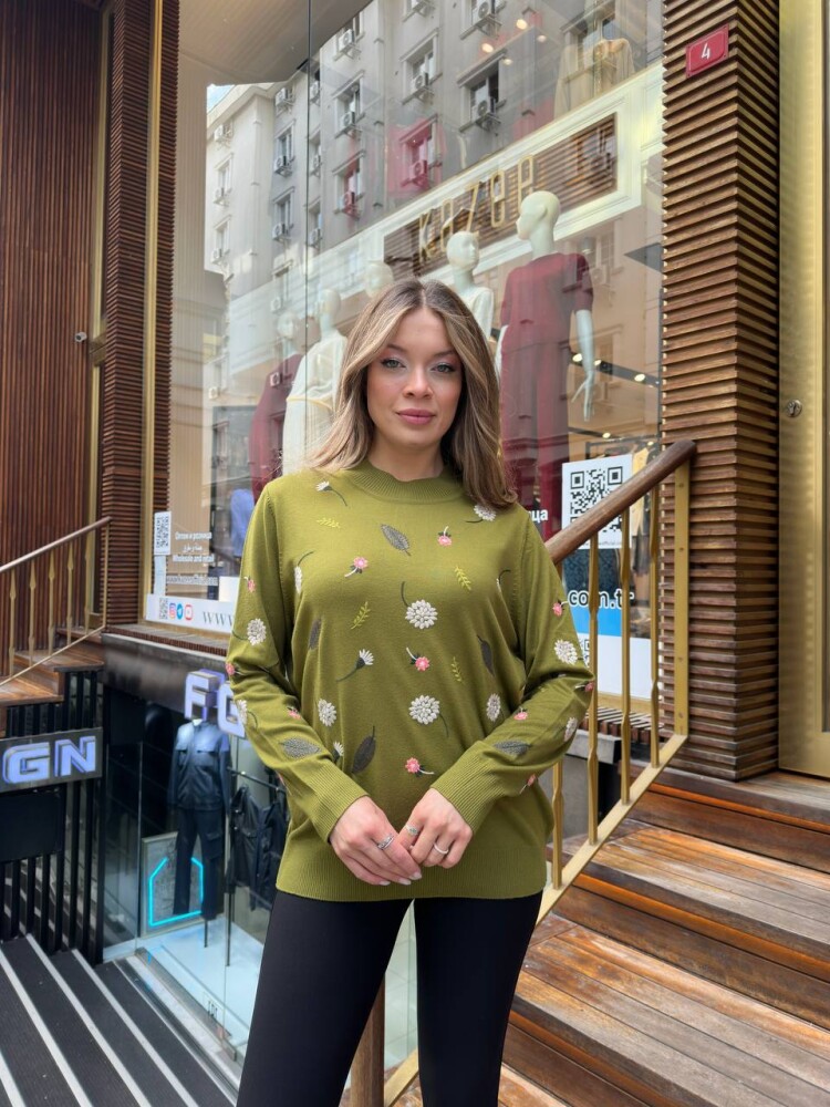 Knitted Sweater with Floral Embroidery Green - 32166 | KAZEE (3-Piece Set L-XL-2XL) - 2
