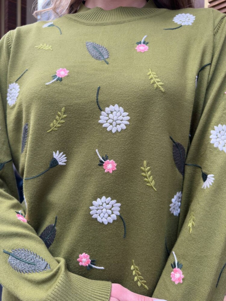 Knitted Sweater with Floral Embroidery Green - 32166 | KAZEE (3-Piece Set L-XL-2XL) - 5