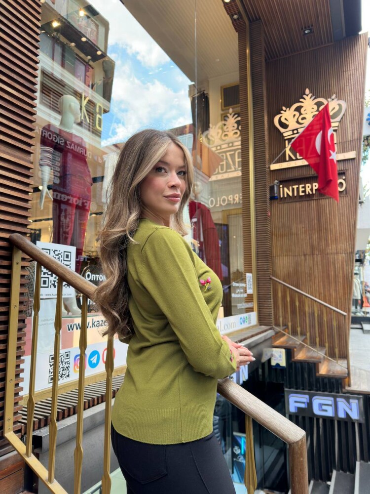 Knitted Sweater - Floral Embroidery - Green - 32167 | KAZEE (3-Piece Set S-M-L) - 6