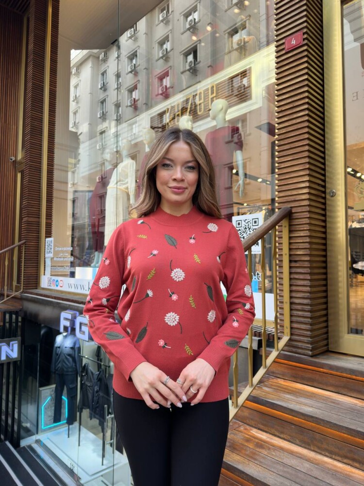 Knitted Sweater with Floral Embroidery Rose Pink - 32166 | KAZEE (3-Piece Set L-XL-2XL) - 3