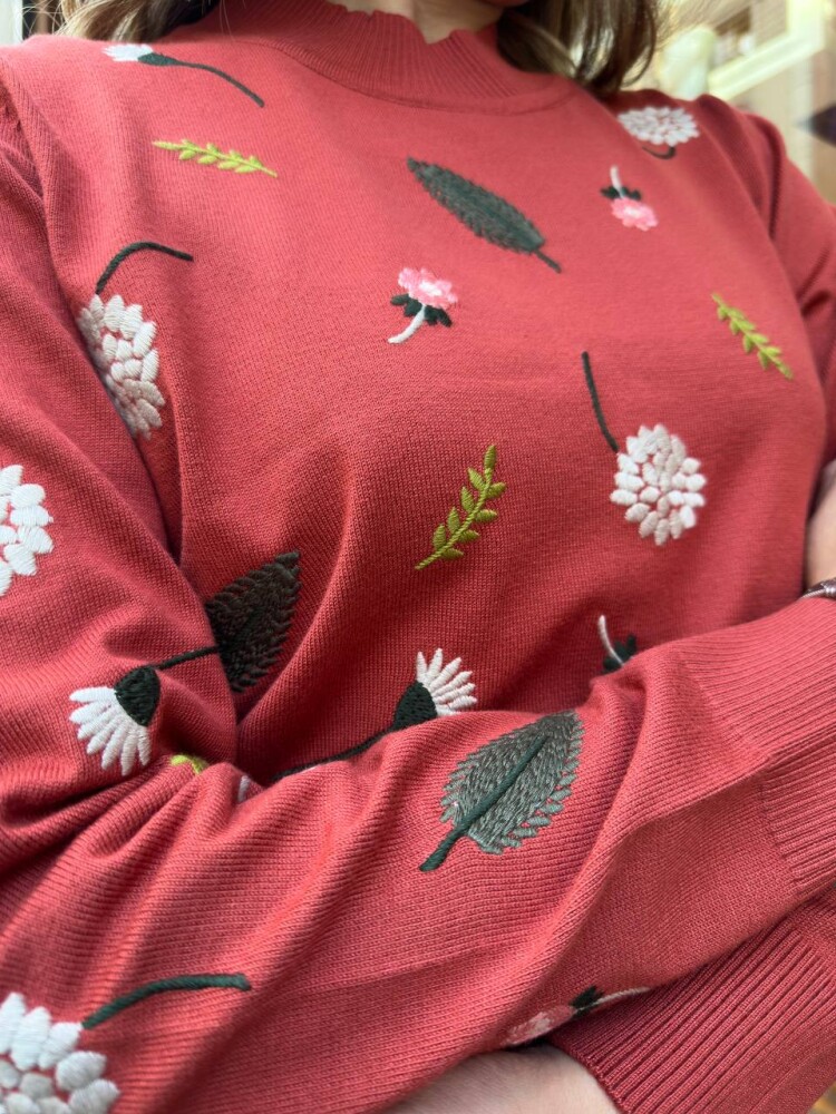 Knitted Sweater with Floral Embroidery Rose Pink - 32166 | KAZEE (3-Piece Set L-XL-2XL) - 5