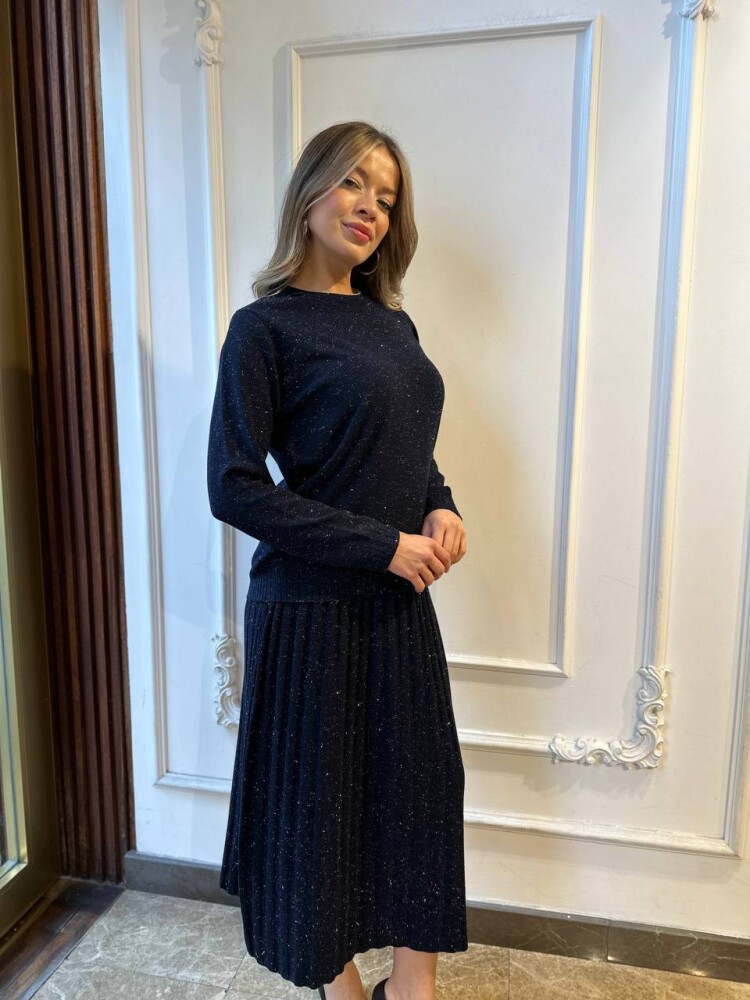 Knitted Sweater Glittery Trim Navy Blue - 32203 | KAZEE (3-Piece Set L-XL-2XL) - 3