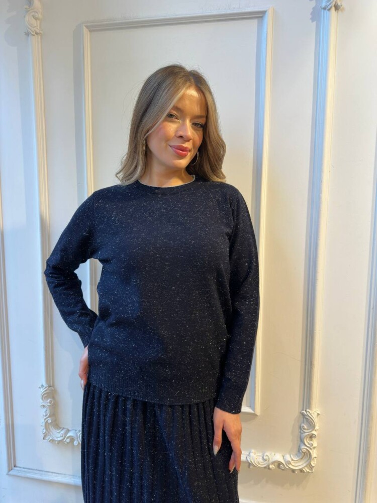 Knitted Sweater Glittery Trim Navy Blue - 32203 | KAZEE (3-Piece Set L-XL-2XL) - 5