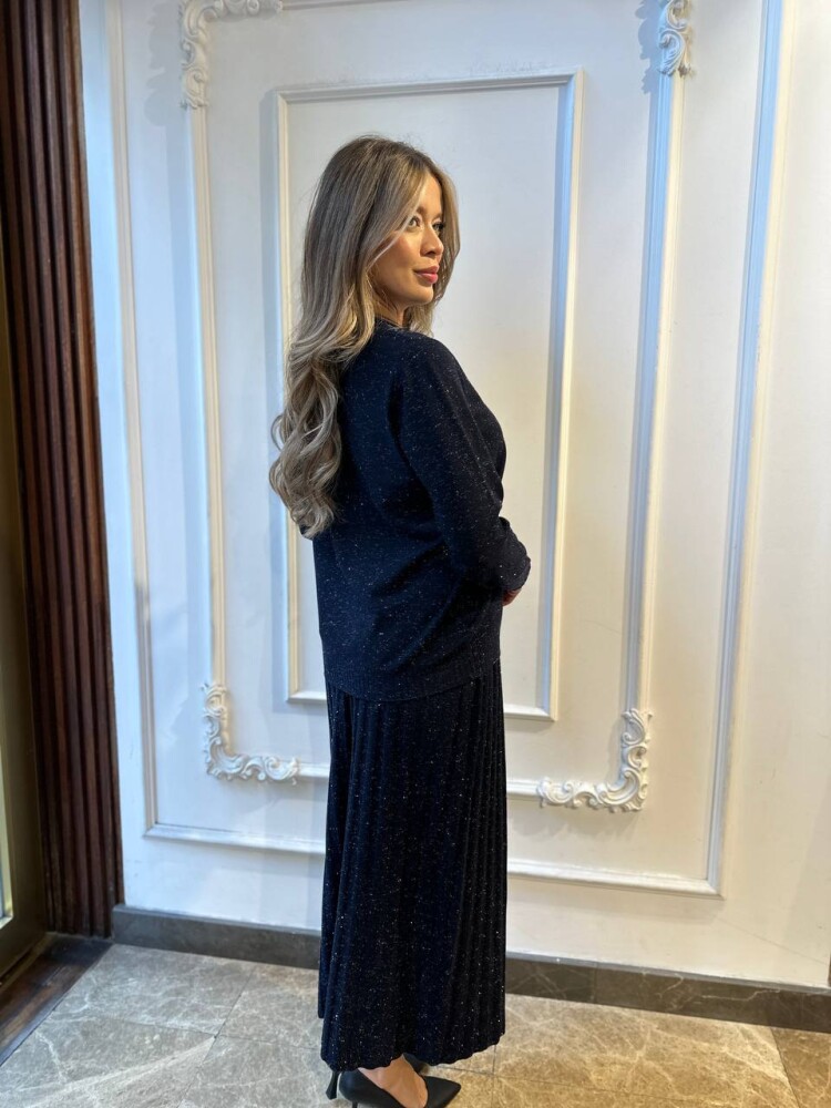 Knitted Sweater Glittery Trim Navy Blue - 32203 | KAZEE (3-Piece Set L-XL-2XL) - 6