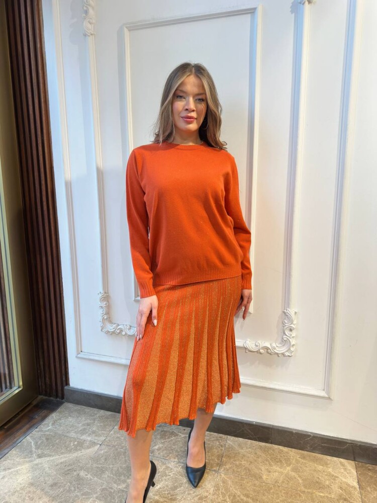 Knitted Sweater - Glittery Trim - Orange - 32203 | KAZEE (3-Piece Set L-XL-2XL) - 2