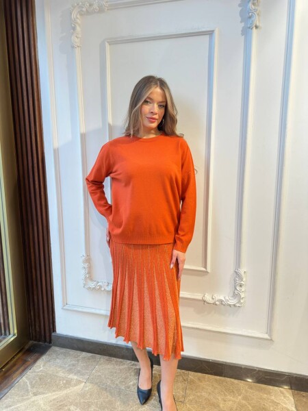 Knitted Sweater - Glittery Trim - Orange - 32203 | KAZEE (3-Piece Set L-XL-2XL) - 3