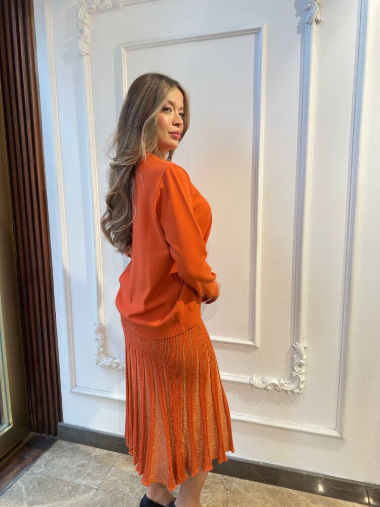 Knitted Sweater - Glittery Trim - Orange - 32203 | KAZEE (3-Piece Set L-XL-2XL) - 6