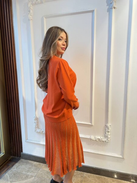 Knitted Sweater - Glittery Trim - Orange - 32203 | KAZEE (3-Piece Set L-XL-2XL) - 6