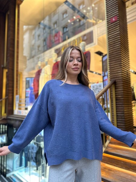 Knitted Sweater with Glitter Gradient, Blue - 32141 | KAZEE (3-Piece Set M-L-XL) - KAZEE