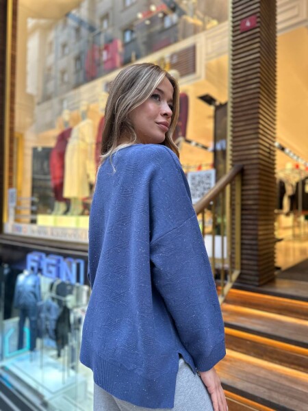 Knitted Sweater with Glitter Gradient, Blue - 32141 | KAZEE (3-Piece Set M-L-XL) - 4