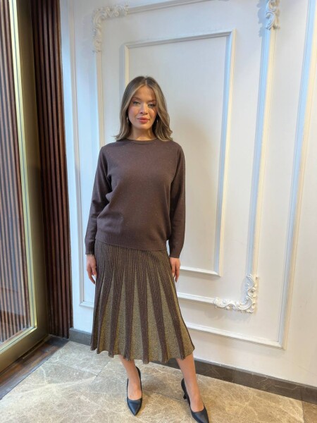 Knitted Sweater Glittery Trim Brown - 32203 | KAZEE (3-Piece Set L-XL-2XL) - KAZEE