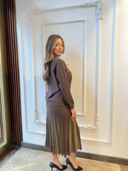 Knitted Sweater Glittery Trim Brown - 32203 | KAZEE (3-Piece Set L-XL-2XL) - 6