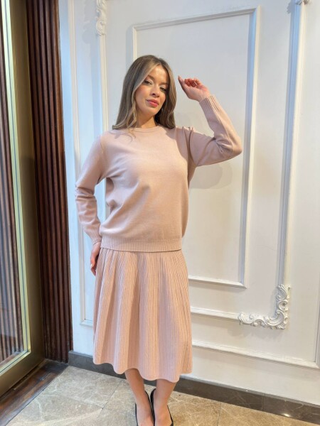 Knitted Sweater Glittery Trim - Powder Pink - 32203 | KAZEE (3-Piece Set L-XL-2XL) - KAZEE