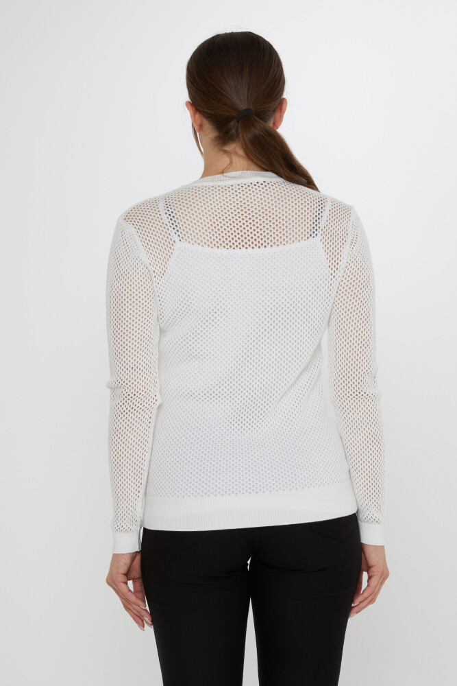 Knitted Sweater Rose Embroidered - Ecru - 31113 | KAZEE (3-Piece Set S-M-L) - 5