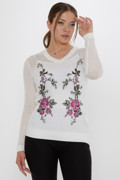 Knitted Sweater Rose Embroidered - Ecru - 31113 | KAZEE (3-Piece Set S-M-L) - 2