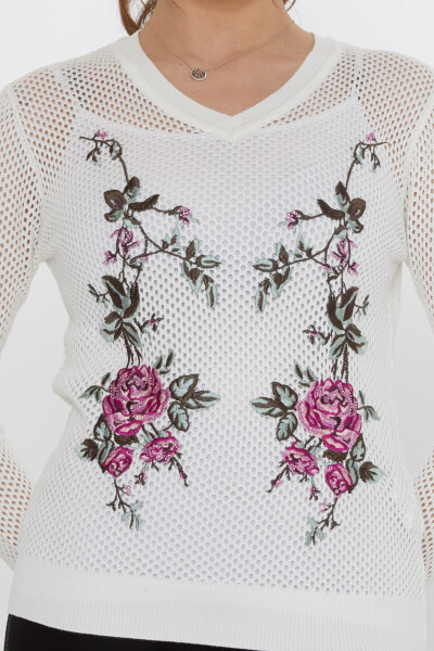 Knitted Sweater Rose Embroidered - Ecru - 31113 | KAZEE (3-Piece Set S-M-L) - 3