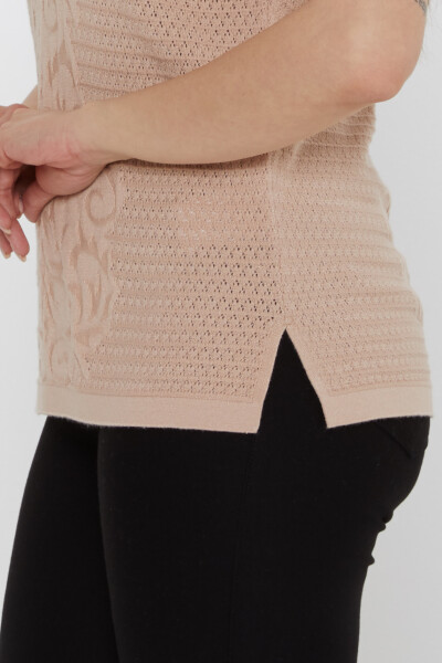 Knitted Sweater - Slit Detail - Biscuit Pattern - 31249 | KAZEE (3-Piece Set L-XL-2XL) - 6