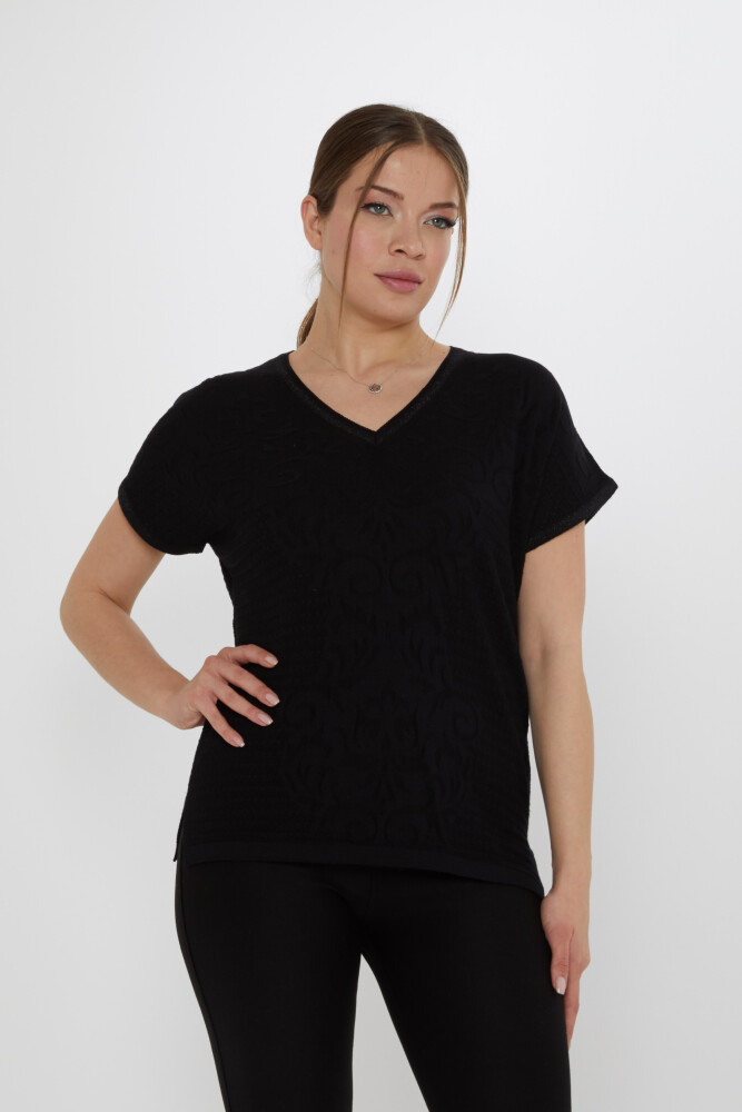 Knitted Sweater Slit Detail Black - 31249 | KAZEE (3-Piece Set L-XL-2XL) - 1