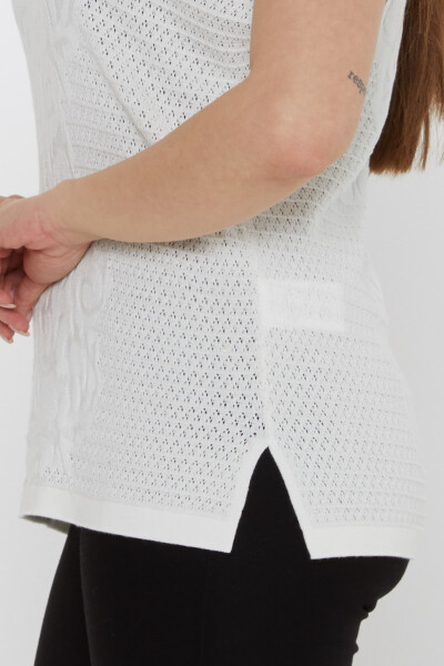 Knitted Sweater with Slit Detail, Ecru - 31249 | KAZEE (3-Piece Set L-XL-2XL) - 5