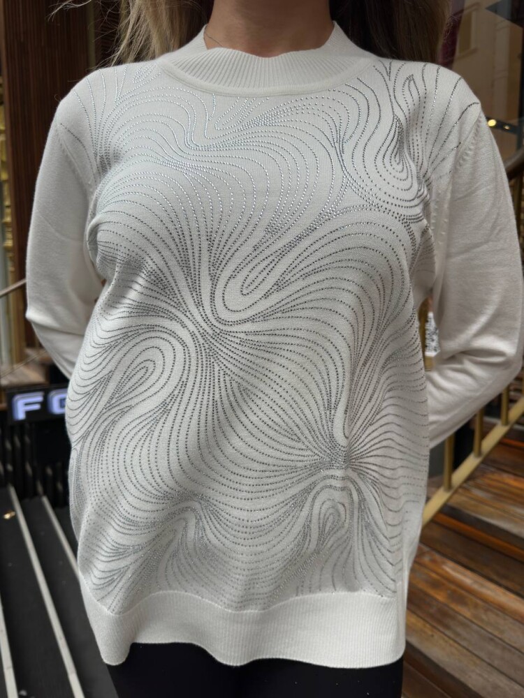 Knitted Sweater with Stone Embellishments, Ecru - 32065 | KAZEE (3-Piece Set L-XL-2XL) - 5