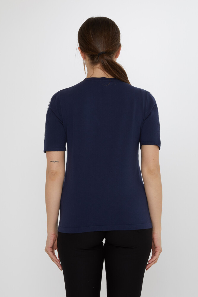 Knitted Sweater - Stones Embellished - Navy Blue - 31758 | KAZEE (3-Piece Set M-L-XL) - 5