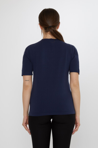 Knitted Sweater - Stones Embellished - Navy Blue - 31758 | KAZEE (3-Piece Set M-L-XL) - 5