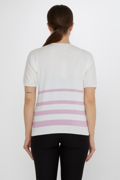 Knitted Sweater - Striped Detail - Ecru-Purple - 31176 | KAZEE (3-Piece Set M-L-XL) - 5