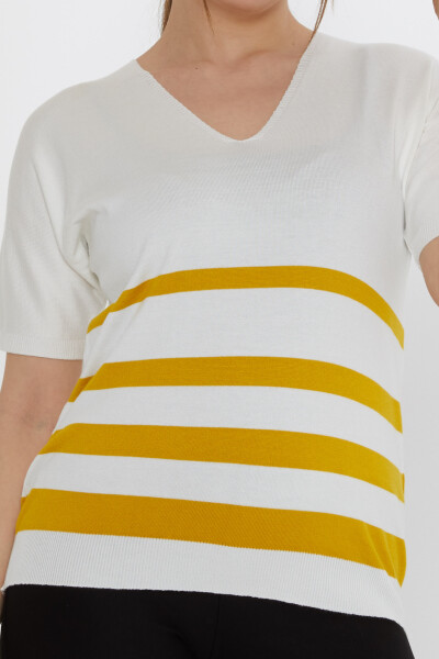 Knitted Sweater - Striped Detail - Ecru-Saffron - 31176 | KAZEE (3-Piece Set M-L-XL) - 3