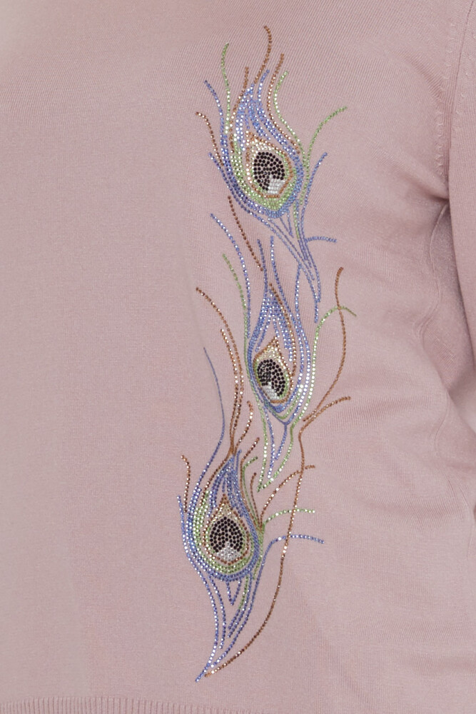 Knitted Sweater Colorful Stone Embellished Powder Pink - 31775 | KAZEE (3-Piece Set L-XL-2XL) - 5