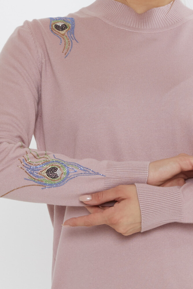 Knitted Sweater Colorful Stone Embellished Powder Pink - 31775 | KAZEE (3-Piece Set L-XL-2XL) - 6