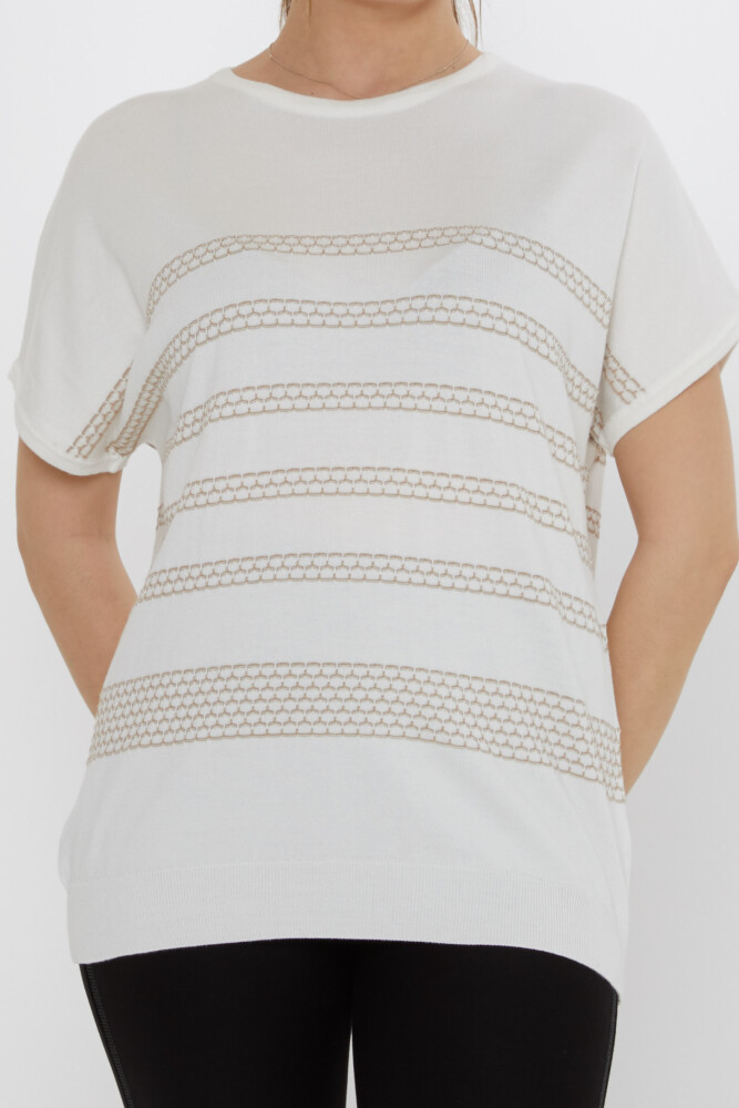 Knitted Sweater - Embroidered - Ecru-Beige - 31707 | KAZEE (3-Piece Set M-L-XL) - 3