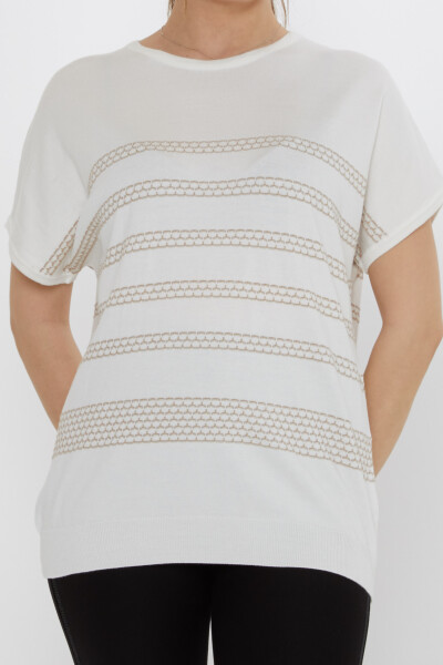 Knitted Sweater - Embroidered - Ecru-Beige - 31707 | KAZEE (3-Piece Set M-L-XL) - 3