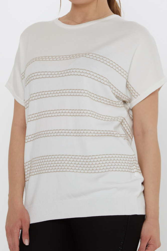 Knitted Sweater - Embroidered - Ecru-Beige - 31707 | KAZEE (3-Piece Set M-L-XL) - 4