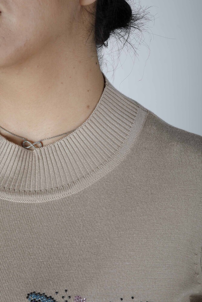 Knitted Sweater Pocket Stone Patterned Beige - 30473 | KAZEE (Set of 4 L-XL-2XL-3XL) - 4