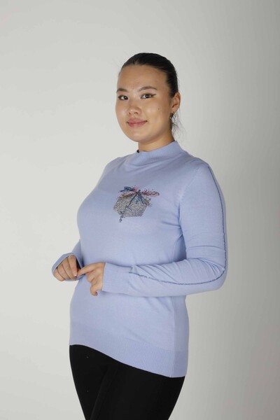 Knitted Sweater Pocket Stone Patterned Light Blue - 30473 | KAZEE (Set of 4 L-XL-2XL-3XL) 