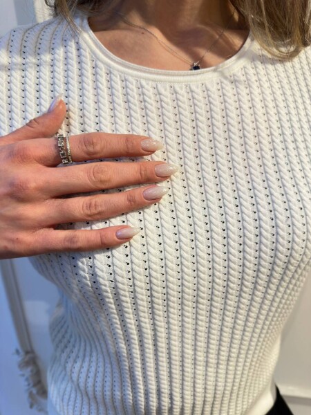 Knitted Sweater Short Sleeve White - 32062 | KAZEE (3-Piece Set M-L-XL) - 3